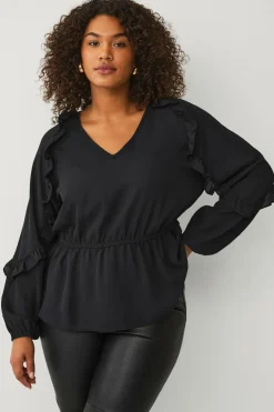 Ellos Plus collection Bluse med volanter sort Sale