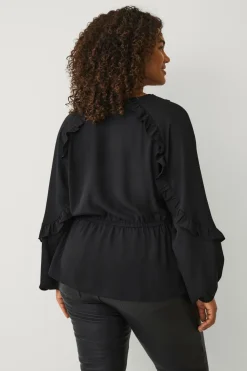 Ellos Plus collection Bluse med volanter sort Sale