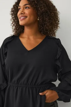 Ellos Plus collection Bluse med volanter sort Sale