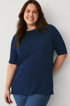 Ellos Plus collection Blød top med bådhals Marineblå New