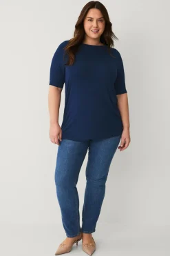 Ellos Plus collection Blød top med bådhals Marineblå New