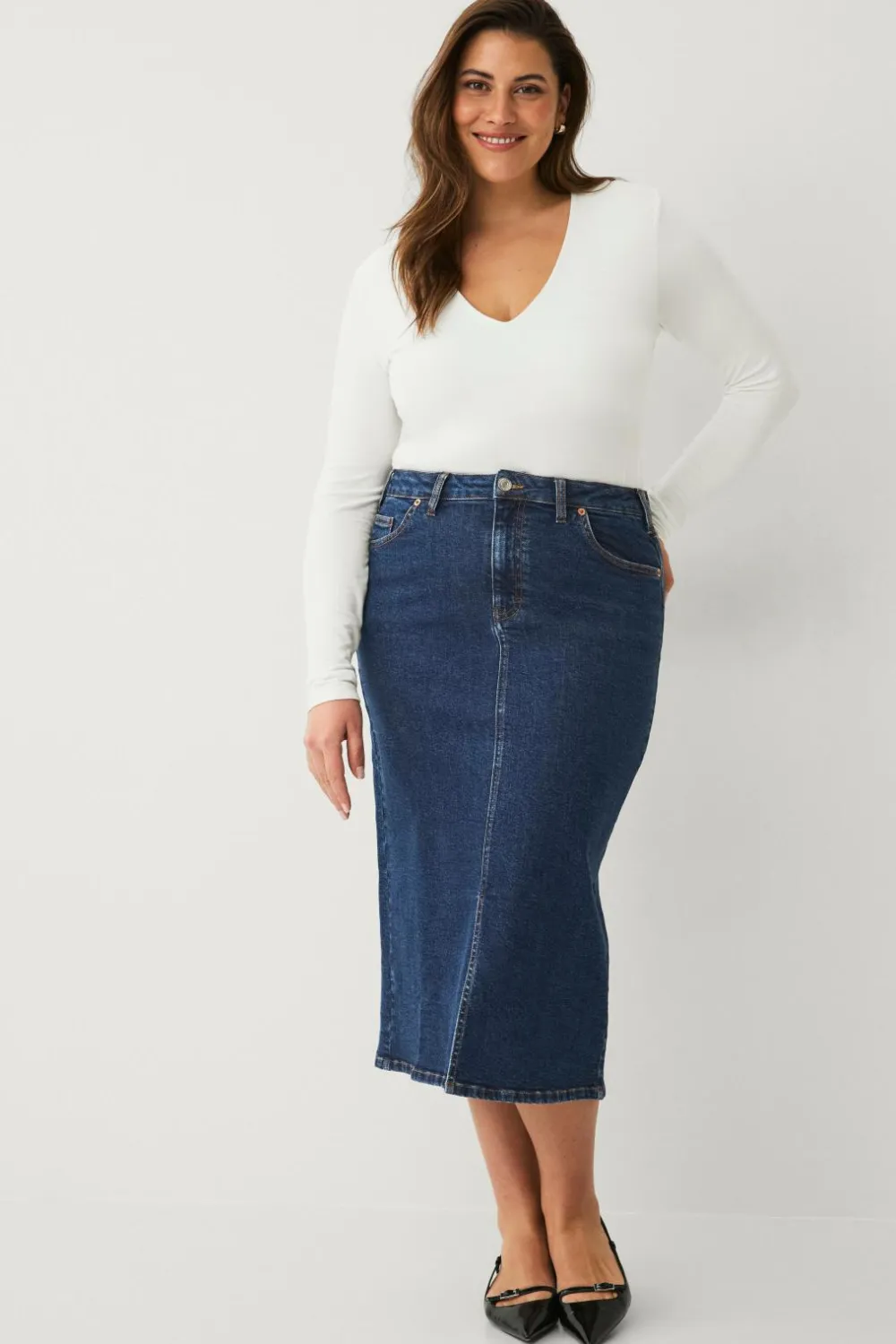 Ellos Nederdele>Plus collection Cowboynederdel Mørkeblå