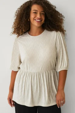 Ellos Plus collection Top med pufærmer beige New