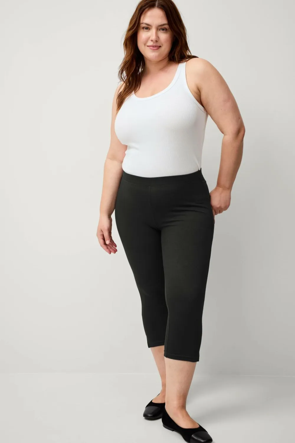 Ellos Basistøj|Tights & Leggings>Plus collection Treggings med høj talje og 3/4 længde Black mdf/metal