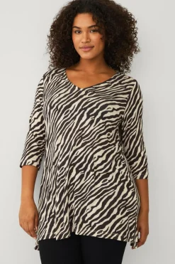 Ellos Tunikaer|Toppe & Tank-Toppe>Plus collection Tunika med 3/4 lange ærmer Brun zebramønstret