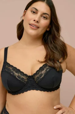 Ellos Plus collection Bøjle-bh med blondebesatte skåle Sort New