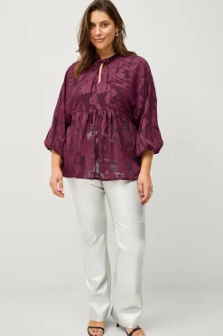 Ellos Plus collection Bluse i organza Vinrød New