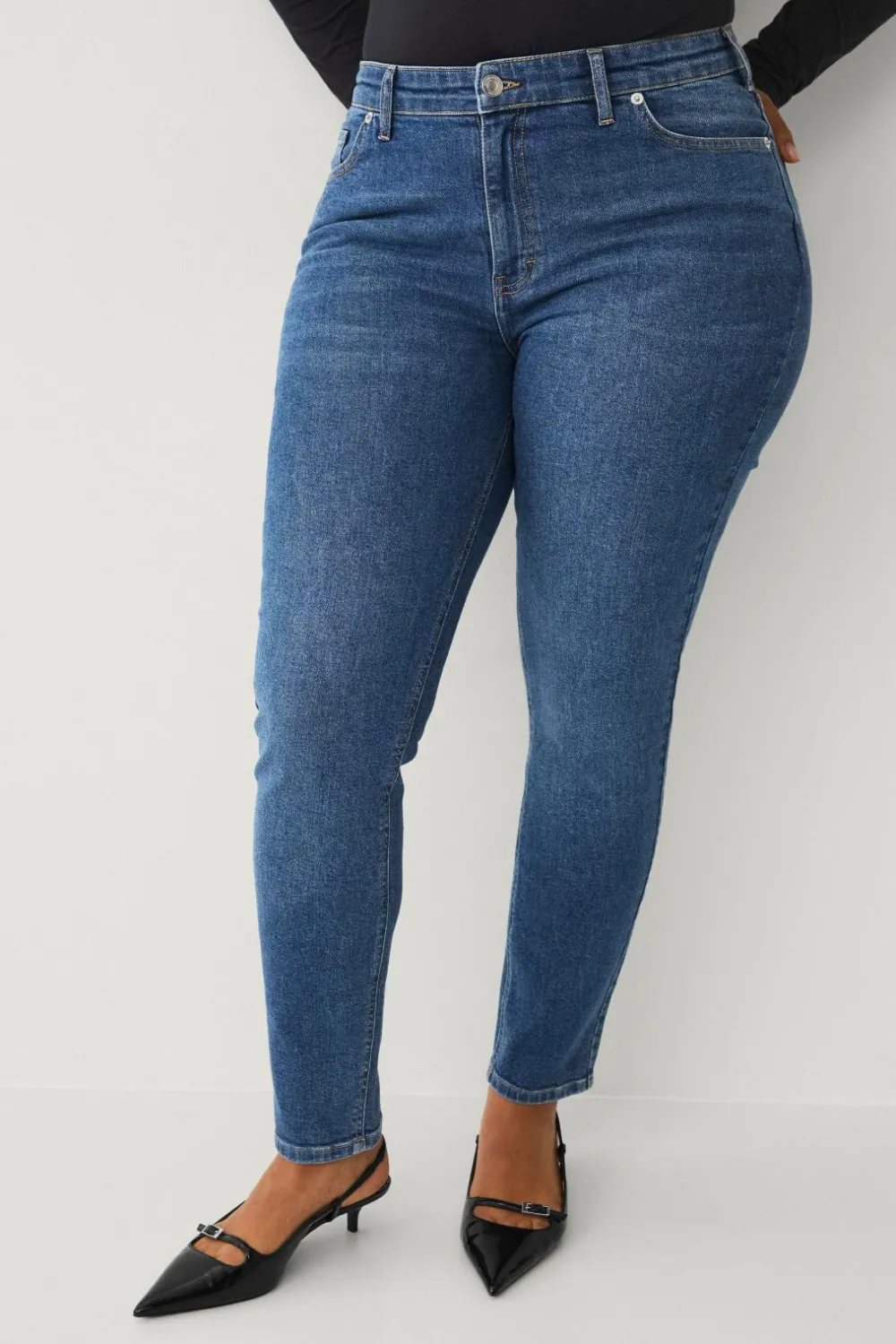 Ellos Plus collection slim jeans med høj talje Mid blue Sale