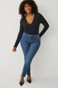 Ellos Plus collection slim jeans med høj talje Mid blue Sale