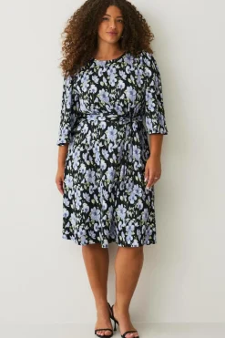 Ellos Plus collection Vævet kjole med 3/4 ærmer Blå blomstret Clearance