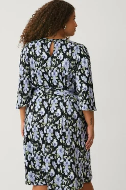 Ellos Plus collection Vævet kjole med 3/4 ærmer Blå blomstret Clearance