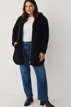 Ellos Jakker & Frakker>Plus collection Lang, foret fleecejakke Sort