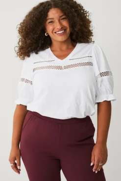 Ellos Plus collection Top med blondedetaljer hvid Online