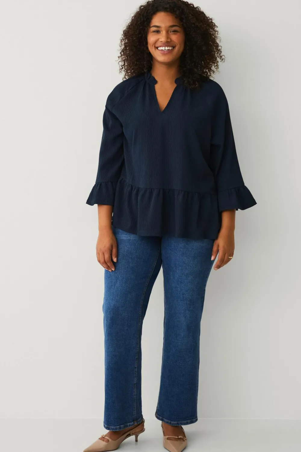 Ellos Plus collection Top i struktureret jersey mørk blå Outlet