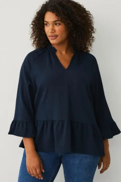 Ellos Plus collection Top i struktureret jersey mørk blå Outlet