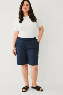 Ellos Shorts>Plus collection Hørshorts Marineblå