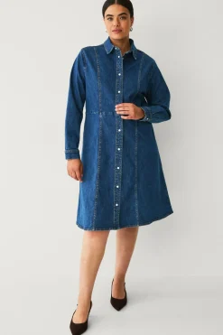 Ellos Kjoler>Plus collection Skjortekjole i denim Mørk blå