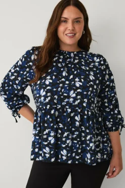 Ellos Skjorter & Bluser>Plus collection Bluse med peplum Blå blomstret