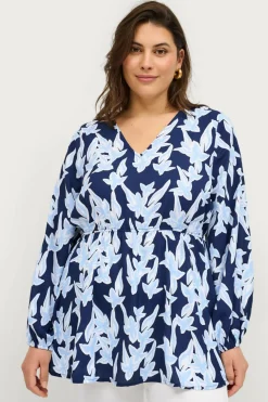 Ellos Plus collection Tunika Cilla Blå blomstret Sale