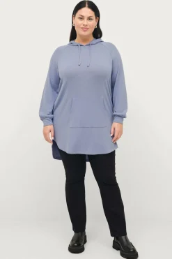 Ellos Tunikaer|Sweatshirts & Hoodies>Plus collection Sweatshirttunika med hætte Lyseblå