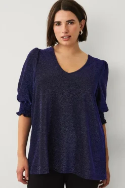 Ellos Plus collection Top med ballonærme Mørk blå Outlet