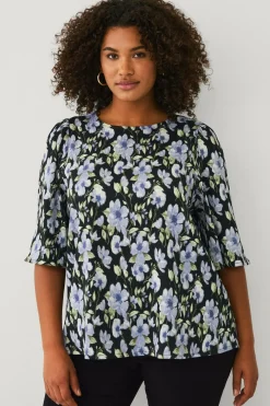 Ellos Plus collection Bluse Blå blomstret Outlet