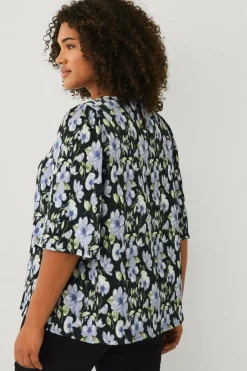 Ellos Plus collection Bluse Blå blomstret Outlet