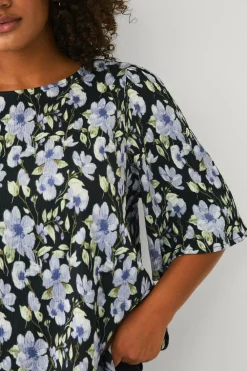 Ellos Plus collection Bluse Blå blomstret Outlet