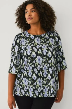 Ellos Plus collection Bluse Blå blomstret Outlet
