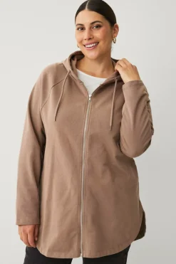 Ellos Sweatshirts & Hoodies>Plus collection Sweatshirt med hætte og lynlås Lysebrun