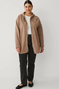 Ellos Sweatshirts & Hoodies>Plus collection Sweatshirt med hætte og lynlås Lysebrun