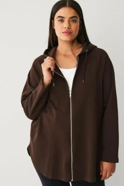 Ellos Plus collection Sweatshirt med hætte og lynlås Mørkebrun Outlet