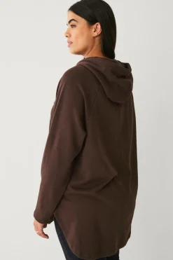 Ellos Plus collection Sweatshirt med hætte og lynlås Mørkebrun Outlet