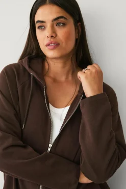 Ellos Plus collection Sweatshirt med hætte og lynlås Mørkebrun Outlet