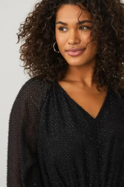 Ellos Plus collection Kjole med en v-hals Sort med lurex Discount