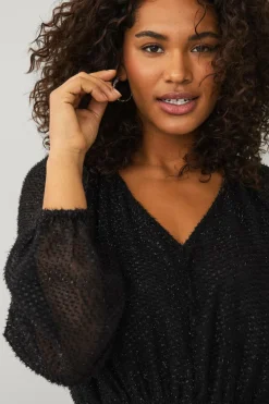 Ellos Plus collection Kjole med en v-hals Sort med lurex Discount