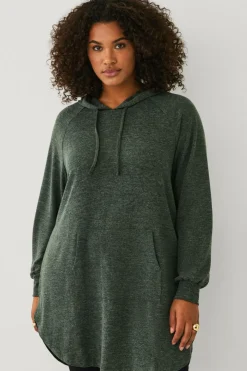 Ellos Sweatshirts & Hoodies>Plus collection Lang sweatshirt med hætte mørkegrøn