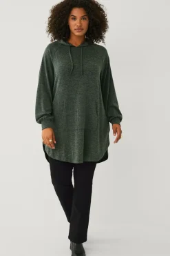Ellos Sweatshirts & Hoodies>Plus collection Lang sweatshirt med hætte mørkegrøn