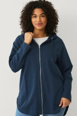 Ellos Plus collection Sweatshirt med hætte og lynlås Marineblå Online