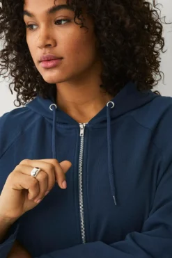 Ellos Plus collection Sweatshirt med hætte og lynlås Marineblå Online