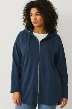 Ellos Plus collection Sweatshirt med hætte og lynlås Marineblå Online