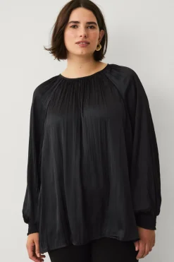 Ellos Skjorter & Bluser>Plus collection Plisseret bluse Sort