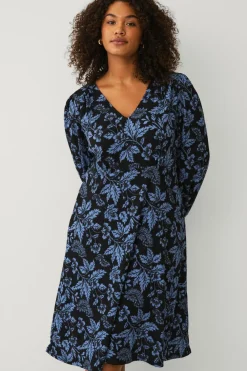 Ellos Kjoler>Plus collection Kjole med pufærmer Blå blomstret