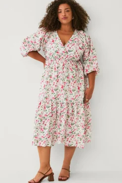 Ellos Plus collection Kjole i bomuldsvæv Rosa blomst Outlet