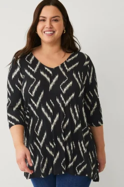 Ellos Tunikaer>Plus collection Tunika med 3/4 lange ærmer Sort/beigemønstret
