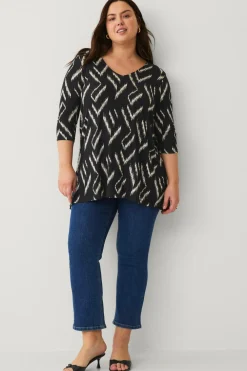 Ellos Tunikaer>Plus collection Tunika med 3/4 lange ærmer Sort/beigemønstret