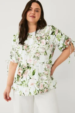 Ellos Skjorter & Bluser>Plus collection Bluse med peplum Rosablomstret