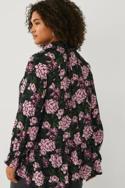 Ellos Plus collection Chiffonbluse med flæser Rosa blomstret