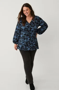 Ellos Tunikaer|Toppe & Tank-Toppe>Plus collection Tunika med V-hals Blåblomstret