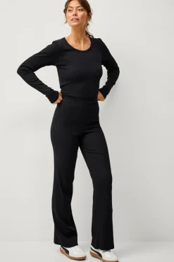 Ellos Træningstøj|Træningstøj>STUDIO Yogabukser Straight Leg Soft Rib Sort